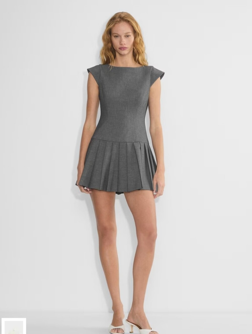 Sunday Best Structured Pleated Drop-Waist Mini Dress - Gray